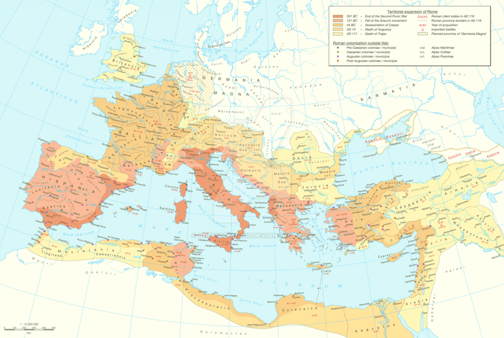 Map of Roman territories, 117 CE